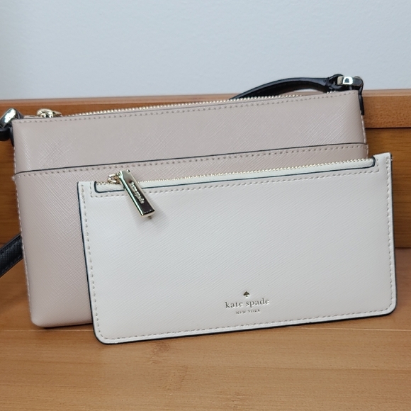 25-53 Kate Spade Sadie Colorblock Saffiano Leather Crossbody in Warm Beige NWT - Picture 4 of 8